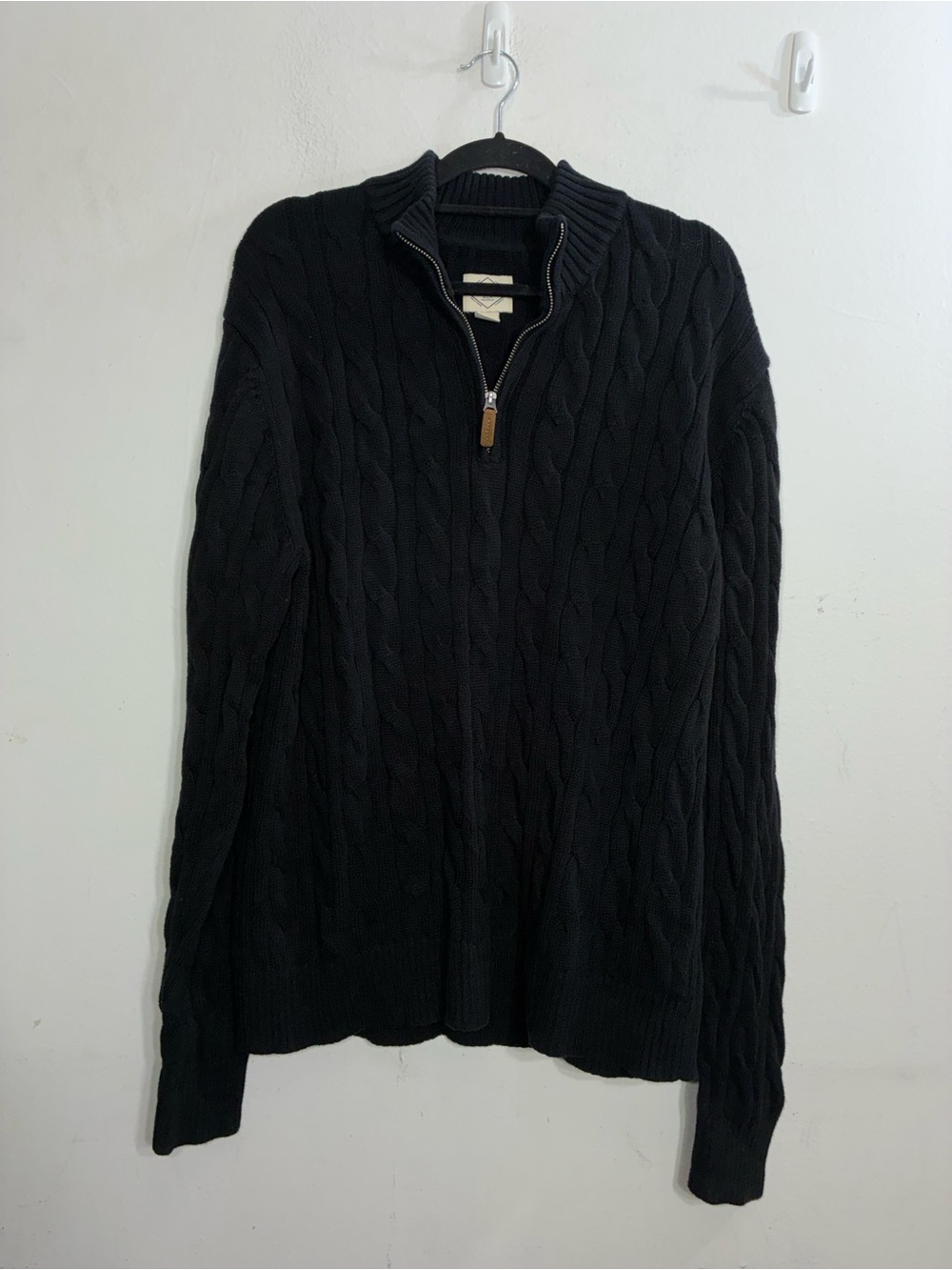St. John's Bay Black Cable-Knit Quarter-Zip Sweater